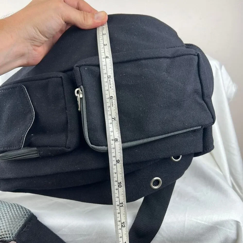 Meru Black Canvas Sling Crossbody Bag